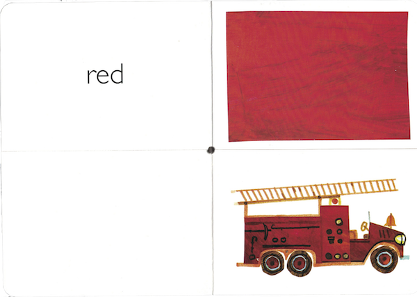 interior from My Very First Book of Colors by Eric Carle: "red" and image of a red firetruck