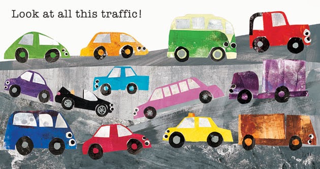 interior page of Toot Toot, Beep Beep: "Look at all this traffic!"